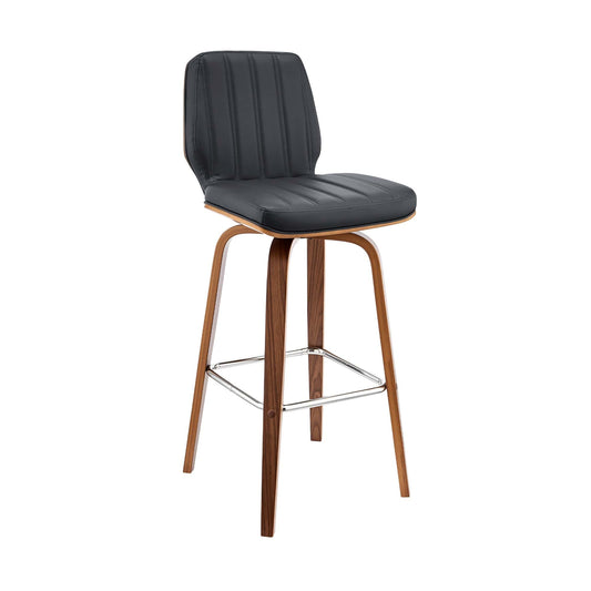 Armen Living Barstool Armen Living | Renee 30" Swivel Grey Faux Leather and Walnut Wood Bar Stool | LCRNBAWAGR30