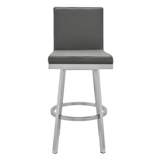 Armen Living Barstool Armen Living | Rochester Swivel Modern Metal and Gray Faux Leather Bar and Counter Stool | 721535752157