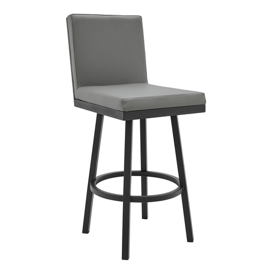 Armen Living Barstool Armen Living - Rochester Swivel Modern Metal and Gray Faux Leather Bar and Counter Stool | 721535752171