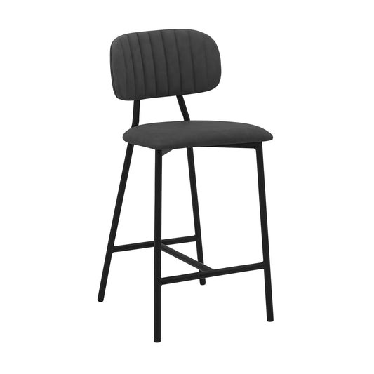 Armen Living Barstool Armen Living | Rococo 26" Gray Faux Leather and Metal Counter Height Bar Stool | LCROBABLGRY26