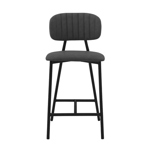 Armen Living Barstool Armen Living | Rococo 26" Gray Faux Leather and Metal Counter Height Bar Stool | LCROBABLGRY26