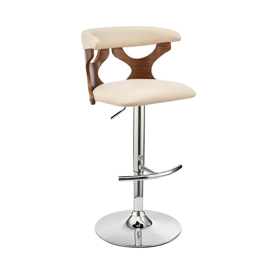 Armen Living Barstool Armen Living | Ruth Adjustable Swivel Cream Faux Leather and Walnut Wood Bar Stool with Chrome Base | LCRTBAWACR