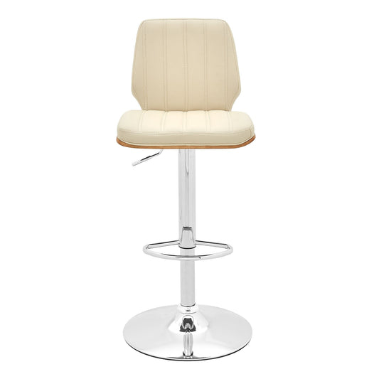 Armen Living Barstool Armen Living | Sabine Adjustable Swivel Cream Faux Leather with Walnut Back and Chrome Bar Stool | LCSBBAWACR