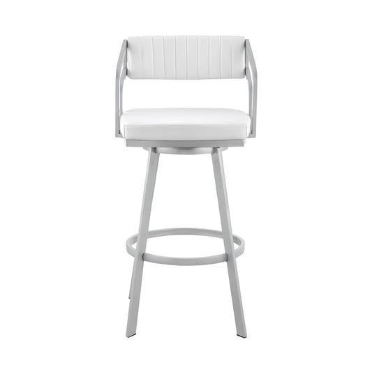 Armen Living Barstool Armen Living - Scranton 30" Swivel White Faux Leather and Silver Metal Bar Stool | 795044878226