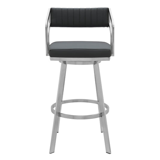 Armen Living Barstool Armen Living | Scranton Swivel Modern Metal and Slate Gray Faux Leather Bar and Counter Stool | 721535752249