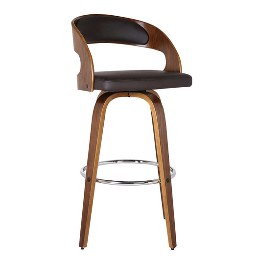 Armen Living Barstool Armen Living - Shelly 26" Counter Height Swivel Brown Faux Leather and Walnut Wood Bar Stool | LCSHBABRWA26
