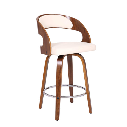 Armen Living Barstool Armen Living | Shelly 26" Counter Height Swivel Cream Faux Leather and Walnut Wood Bar Stool | LCSHBACRWA26