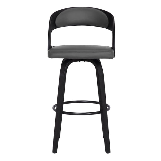 Armen Living Barstool Armen Living - Shelly 26" Counter Height Swivel Grey Faux Leather and Black Wood Bar Stool | LCSHBAGRBL26