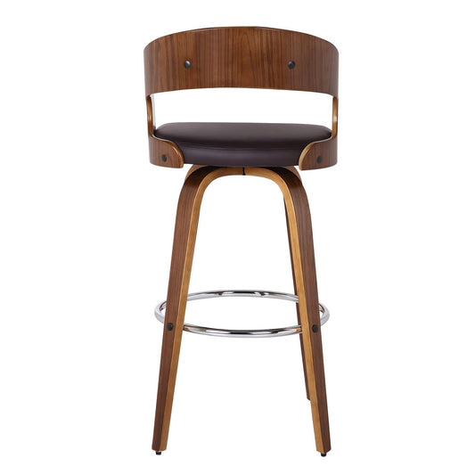 Armen Living Barstool Armen Living - Shelly 30" Bar Height Swivel Brown Faux Leather and Walnut Wood Bar Stool | LCSHBABRWA30