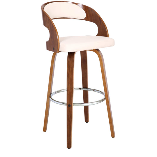 Armen Living Barstool Armen Living | Shelly 30" Bar Height Swivel Cream Faux Leather and Walnut Wood Bar Stool | LCSHBACRWA30