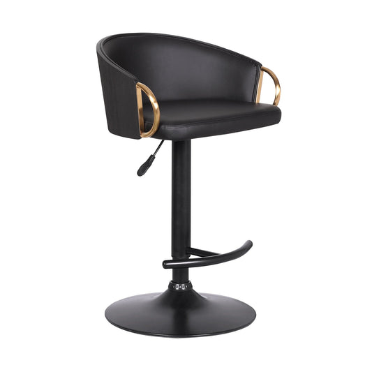 Armen Living Barstool Armen Living | Solstice Adjustable Black Faux Leather Swivel Barrstool With Black Powder Coated Finish and Gold Accents | LCSCBABLBL