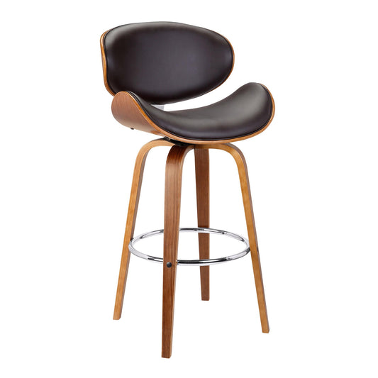 Armen Living Barstool Armen Living - Solvang 26" Swivel Brown Faux Leather and Walnut Wood Counter Stool | LCSLBABRWA26