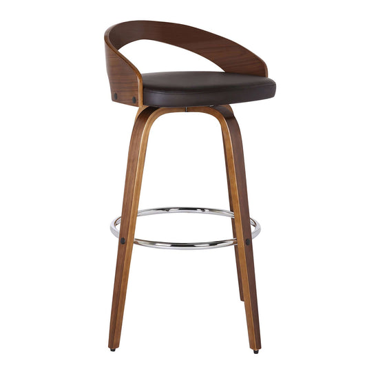 Armen Living Barstool Armen Living - Sonia 26" Counter Height Swivel Brown Faux Leather and Walnut Wood Bar Stool | LCSOBABRWA26