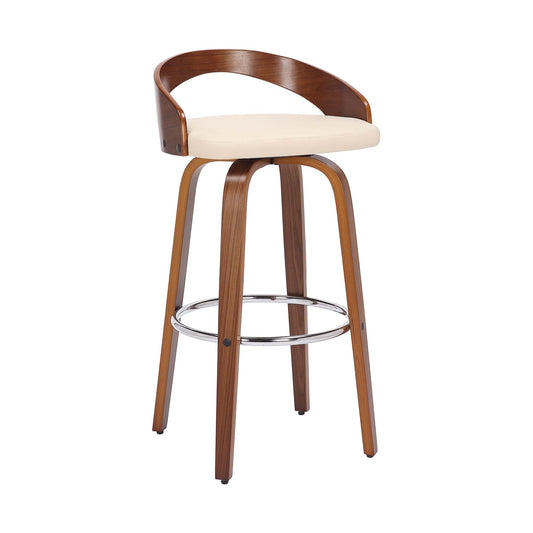 Armen Living Barstool Armen Living - Sonia 26" Counter Height Swivel Cream Faux Leather and Walnut Wood Bar Stool | LCSOBACRWA26