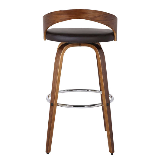 Armen Living Barstool Armen Living | Sonia 30" Bar Height Swivel Brown Faux Leather and Walnut Wood Bar Stool | LCSOBABRWA30