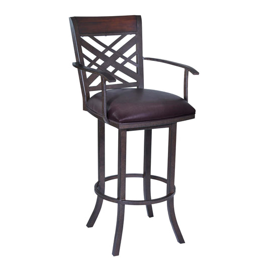 Armen Living Barstool Armen Living | Tahiti 26" Arm Barstool in Auburn Bay finish with Brown Pu upholstery | LCTA26ARBABR