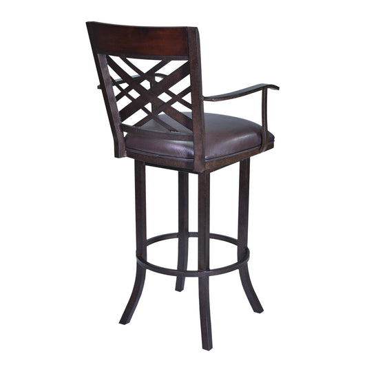 Armen Living Barstool Armen Living | Tahiti 30" Arm Barstool in Auburn Bay finish with Brown Pu upholstery | LCTA30ARBABR