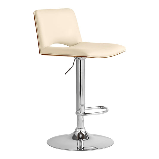 Armen Living Barstool Armen Living - Thierry Adjustable Swivel Cream Faux Leather with Walnut Back and Chrome Bar Stool | LCTHBAWACR