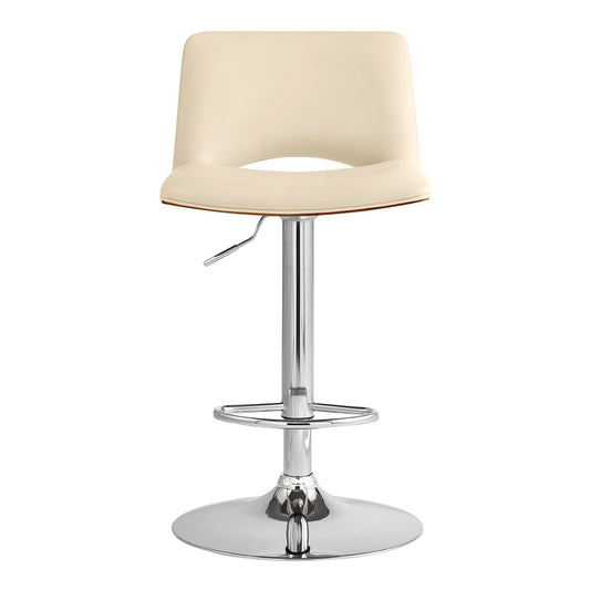 Armen Living Barstool Armen Living - Thierry Adjustable Swivel Cream Faux Leather with Walnut Back and Chrome Bar Stool | LCTHBAWACR