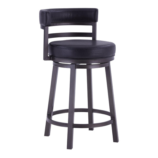 Armen Living Barstool Armen Living | Titana 30" Bar Height Metal Swivel Barstool in Ford Black Pu and Mineral Finish | 721535746880
