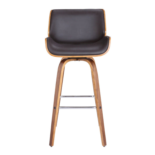 Armen Living Barstool Armen Living - Tyler 26" Counter Height Swivel Brown Faux Leather and Walnut Wood Bar Stool | LCTYBABRWA26