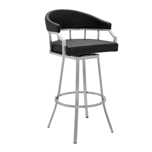 Armen Living Barstool Armen Living - Valerie 26" Counter Height Swivel Modern Faux Leather Bar and Counter Stool in Brushed Stainless Steel Finish | LCVLBABSBL26