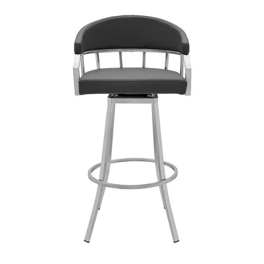 Armen Living Barstool Armen Living - Valerie 26" Counter Height Swivel Modern Faux Leather Bar and Counter Stool in Brushed Stainless Steel Finish | LCVLBABSSG26