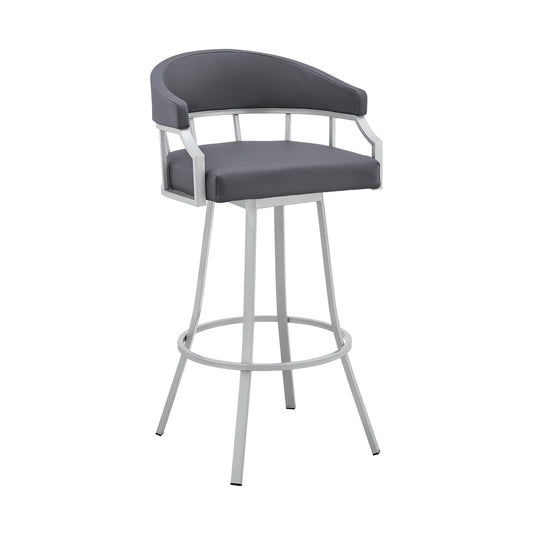 Armen Living Barstool Armen Living | Valerie 26" Swivel Slate Grey Faux Leather and Silver Metal Bar Stool | LCVLBASLGR26