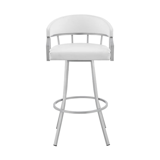 Armen Living Barstool Armen Living | Valerie 26" Swivel White Faux Leather and Silver Metal Bar Stool | LCVLBASLWH26