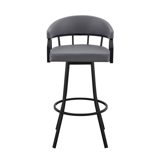 Armen Living Barstool Armen Living | Valerie 30" Swivel Slate Grey Faux Leather and Black Metal Bar Stool | LCVLBAMBGR30
