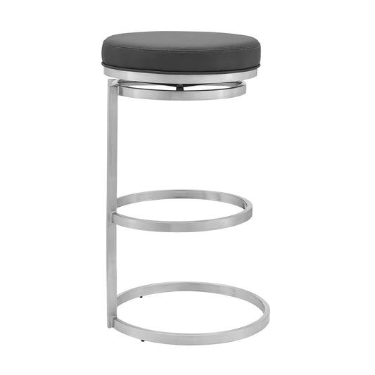 Armen Living Barstool Armen Living | Vander 26" Gray Faux Leather and Brushed Stainless Steel Swivel Bar Stool | LCVDBABSGR26