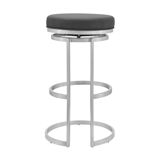 Armen Living Barstool Armen Living | Vander 30" Gray Faux Leather and Brushed Stainless Steel Swivel Bar Stool | LCVDBABSGR30