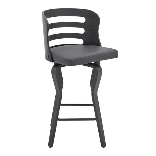 Armen Living Barstool Armen Living | Verne 26" Swivel Gray Faux Leather and Black Wood Bar Stool | LCVRBABLGR26