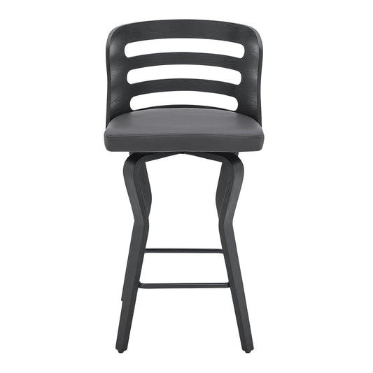 Armen Living Barstool Armen Living | Verne 26" Swivel Gray Faux Leather and Black Wood Bar Stool | LCVRBABLGR26