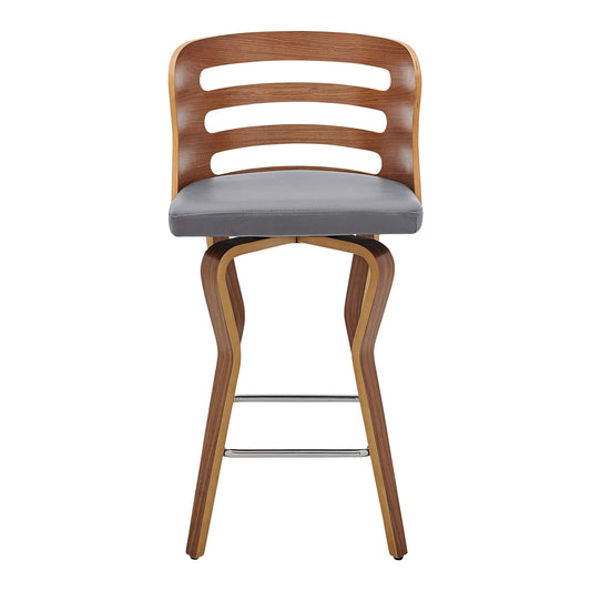 Armen Living Barstool Armen Living | Verne 26" Swivel Gray Faux Leather and Walnut Wood Bar Stool | LCVRBAWAGR26
