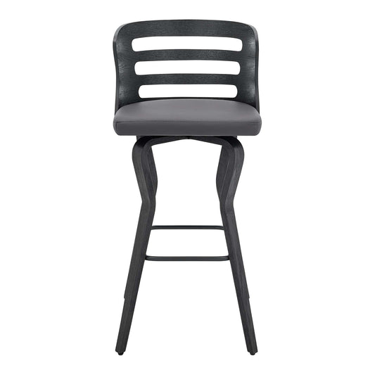 Armen Living Barstool Armen Living | Verne 30" Swivel Gray Faux Leather and Black Wood Bar Stool | LCVRBABLGR30
