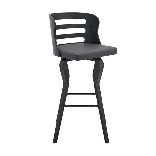 Armen Living Barstool Armen Living - Verne 30" Swivel Gray Faux Leather and Black Wood Bar Stool | LCVRBABLGR30