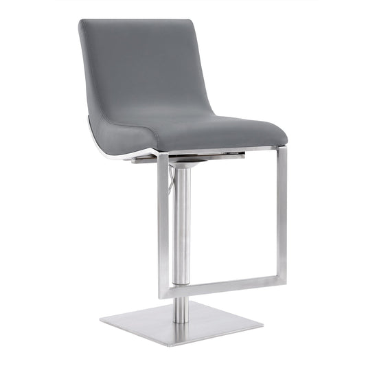 Armen Living Barstool Armen Living | Victory Contemporary Swivel Barstool in Brushed Stainless Steel and Gray Faux Leather | LCVCSWBABSGR