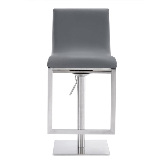Armen Living Barstool Armen Living | Victory Contemporary Swivel Barstool in Brushed Stainless Steel and Gray Faux Leather | LCVCSWBABSGR