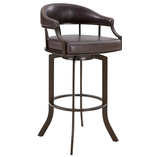 Armen Living Barstool Auburn Bay and Brown Faux Leather Bar Stool Armen Living - Pharaoh Swivel 26" Auburn Bay and Brown Faux Leather Bar Stool | 721535743292
