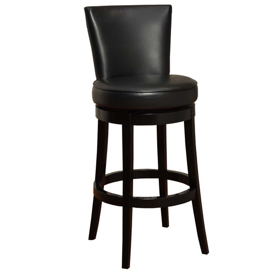 Armen Living Barstool Black Faux Leather Armen Living - Boston 30" Bar Height Swivel Black Faux Leather and Black Wood Bar Stool | LC4044BABL30