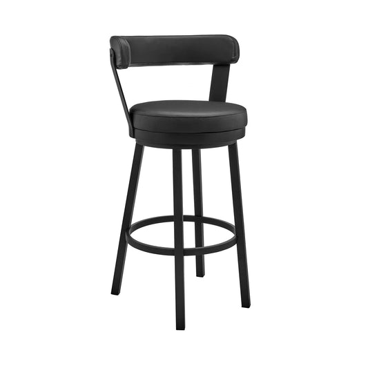 Armen Living Barstool Black Leather & Black Finish Armen Living - Kobe 30" Bar Height Swivel Bar Stool in Black Finish and Black Faux Leather | 721535761753