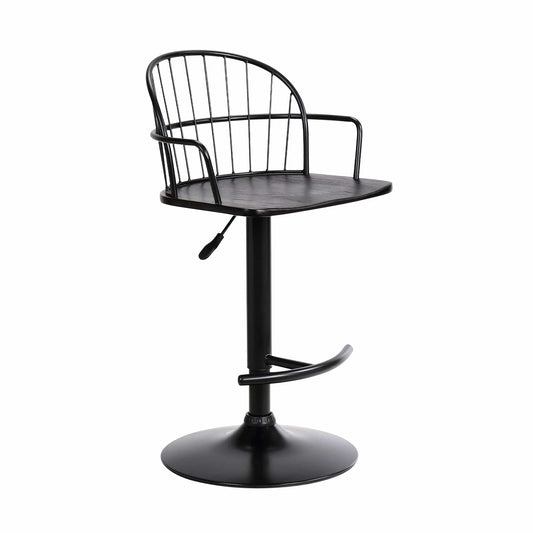 Armen Living Barstool Black Wood and Metal Barstool Armen Living - Edward Adjustable Black Wood and Metal Barstool | LCEWBABLBL