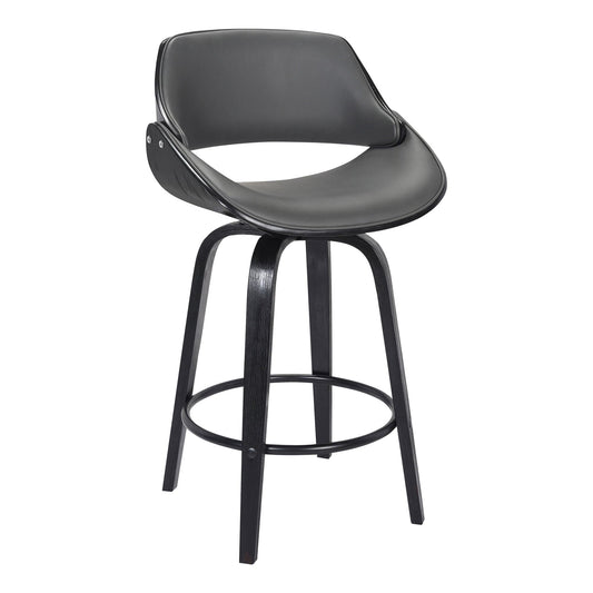 Armen Living Barstool Black Wood Bar Stool Armen Living - Mona 26" Counter Height Swivel Grey Faux Leather and Black Wood Bar Stool | LCMNBABLGR26