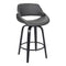 Armen Living Barstool Black Wood Bar Stool Armen Living - Mona 26" Counter Height Swivel Grey Faux Leather and Black Wood Bar Stool | LCMNBABLGR26