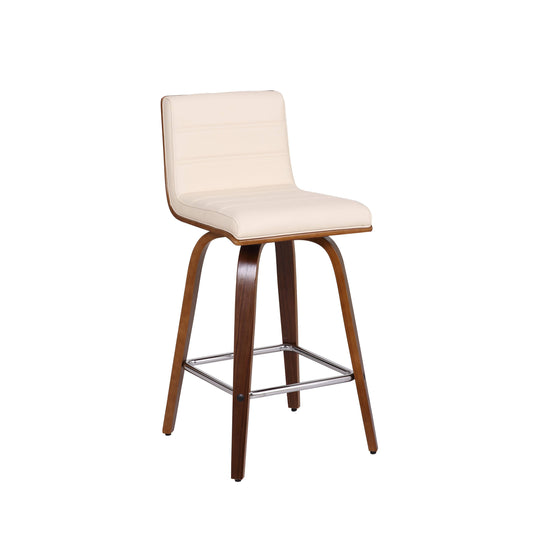 Armen Living Barstool Cream Faux Leather and Walnut Wood Bar Stool Armen Living - Vienna 26" Counter Height Swivel Cream Faux Leather and Walnut Wood Bar Stool | LCVIBACRWA26