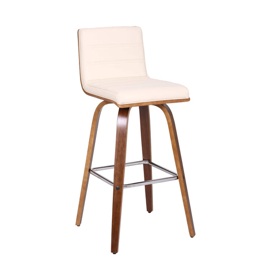 Armen Living Barstool Cream Faux Leather and Walnut Wood Bar Stool Armen Living - Vienna 30" Bar Height Swivel Cream Faux Leather and Walnut Wood Bar Stool | LCVIBACRWA30