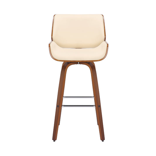 Armen Living Barstool Cream Leather & Walnut Wood Armen Living - Tyler 30" Bar Height Swivel Cream Faux Leather and Walnut Wood Bar Stool | LCTYBACRWA30