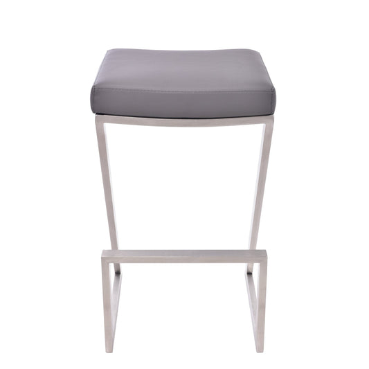 Armen Living Barstool Grey Faux Leather Armen Living - Atlantis 26" Counter Height Backless Grey Faux Leather and Brushed Stainless Steel Bar Stool | LCAT26BAGR