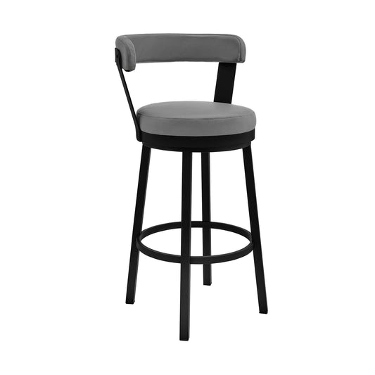 Armen Living Barstool Grey Leather & Black Finish Armen Living - Kobe 30" Bar Height Swivel Bar Stool in Black Finish and Gray Faux Leather | 721535761777